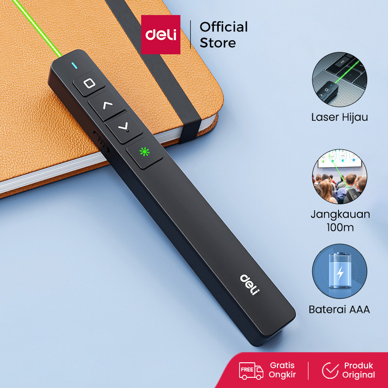 Deli Laser Pointer Laser Hijau Presentasi PPT Jarak 100 M ES001-G