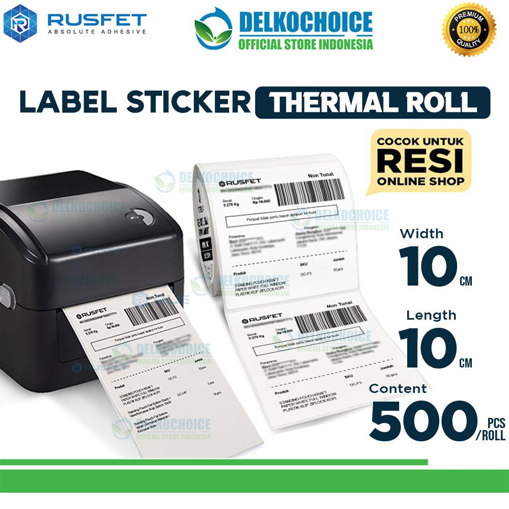 

Label Sticker 10x10 cm 500pcs THERMAL ROLL Resi Barcode Online Shop 100x100mm Rusfet