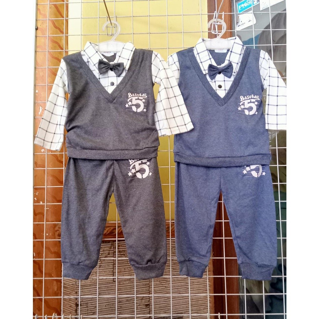 BAJU FORMAL ANAK COWOK / Setelan Baju Panjang Bayi Laki-laki AMENA Motif Kotak