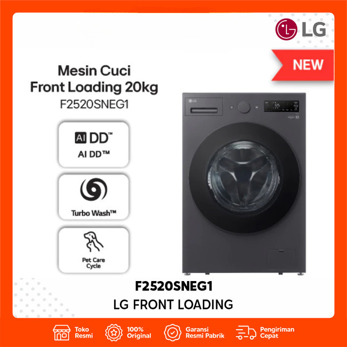 LG FRONT LOADING F2520SNEG1 AI DD Turbo Wash - Pet Care Cycle 20kg F 2520 SNEG 1 MESIN CUCI LG 1 TAB