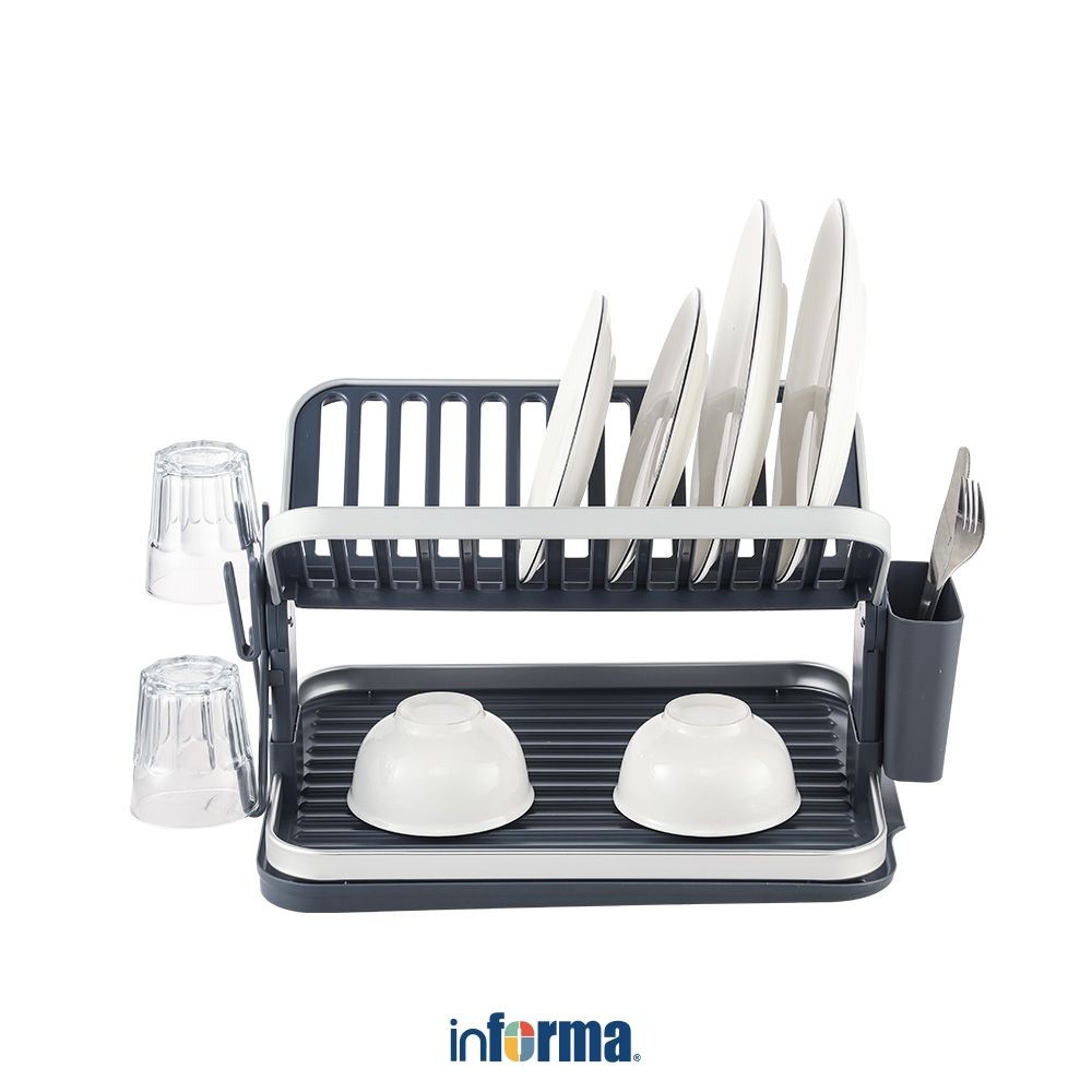 Informa Troy Rak Piring - Abu-Abu Dish Rack Tempat Peralatan Makan Perlengkapan Dapur Rak Pengering 