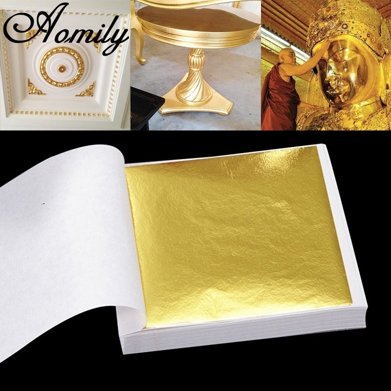

100 Lembar Kertas Foil Emas Gold 24K Leaffoil Sheet Prada Sepuhan Bahan Kerajinan & Dekorasi Kue Kertas Hias Gilding Motif