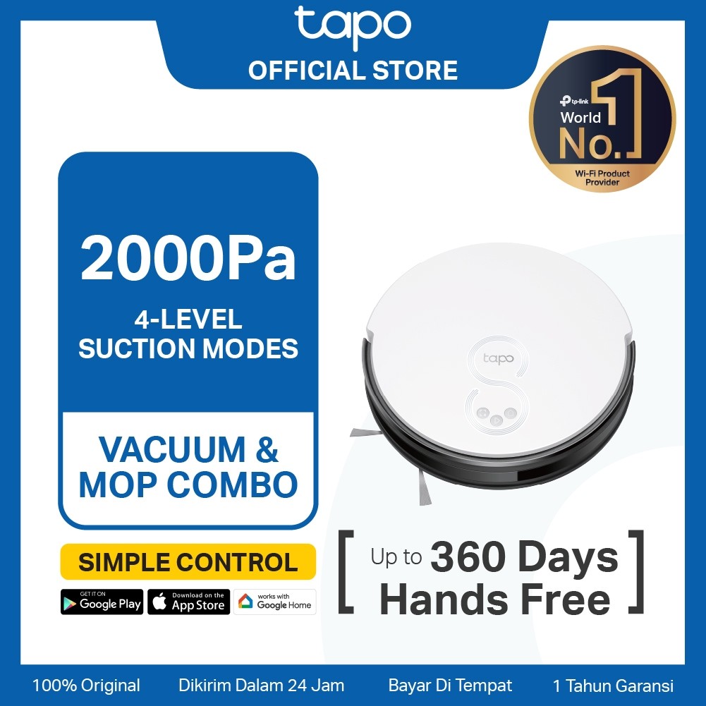 TAPO RV10 Plus Robot Vacuum and Mop 2000 Pa with Voice Control High-Efficiency Zigzag Path Planning 