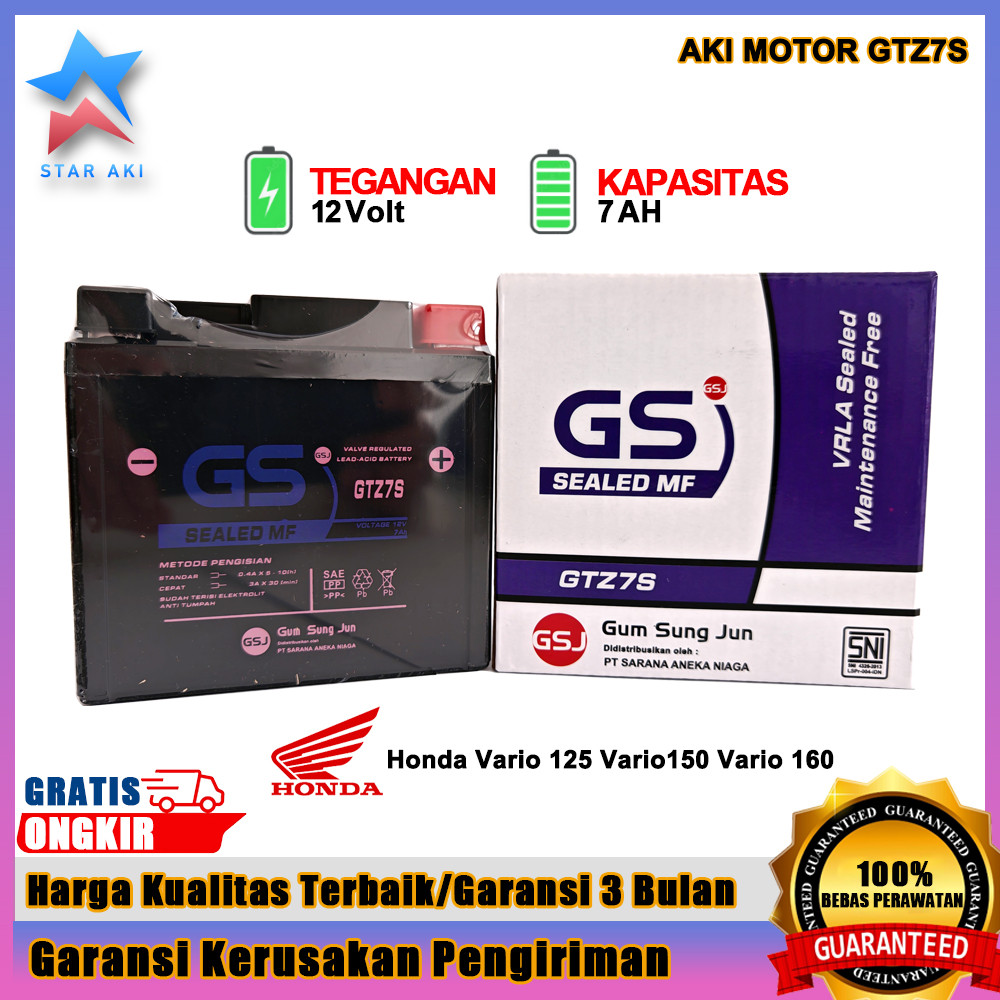 Aki Motor Honda Vario 125 Vario150 Vario 160 Aki Kering Accu Kering MF GTZ7S