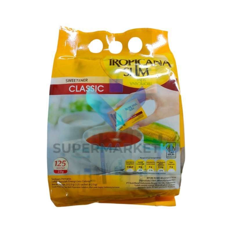 

Tropicana Slim Classic Sweetener Pengganti Gula Kemasan Bag ( 125pcs x 2,5gr )