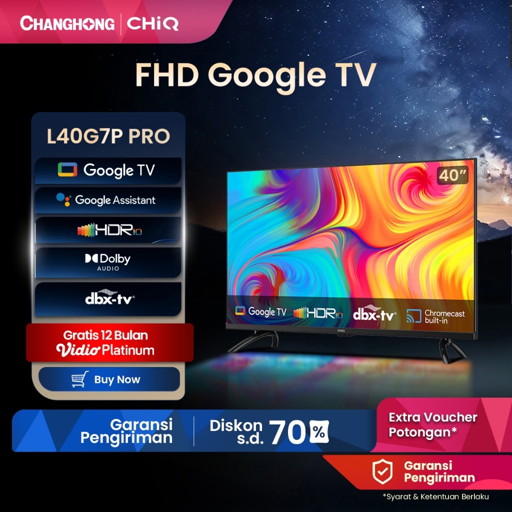 【Google TV】CHiQ 40 inch Smart TV Full HD-HDR10+DBX Dolby Audio Google Assistant  Netflix Youtube Dig