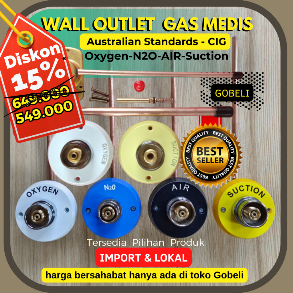Wall outlet Gas Medis CIG Australian Standards  - wall outlet oxygen - gas medis TERLARIS