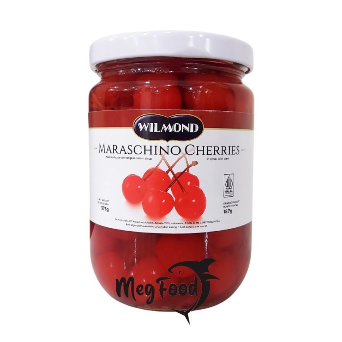 

Buah Ceri Merah Tangkai | Maraschino Cherries Wilmond 375 Gram