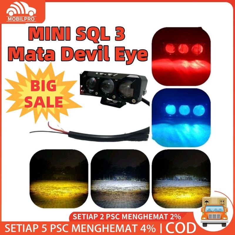 LAMPU TEMBAK LED LASER SQL 3 mata D3 hilow putih kuning 12-24volt mobil motor VARIO MIO SCOOPY CBR M