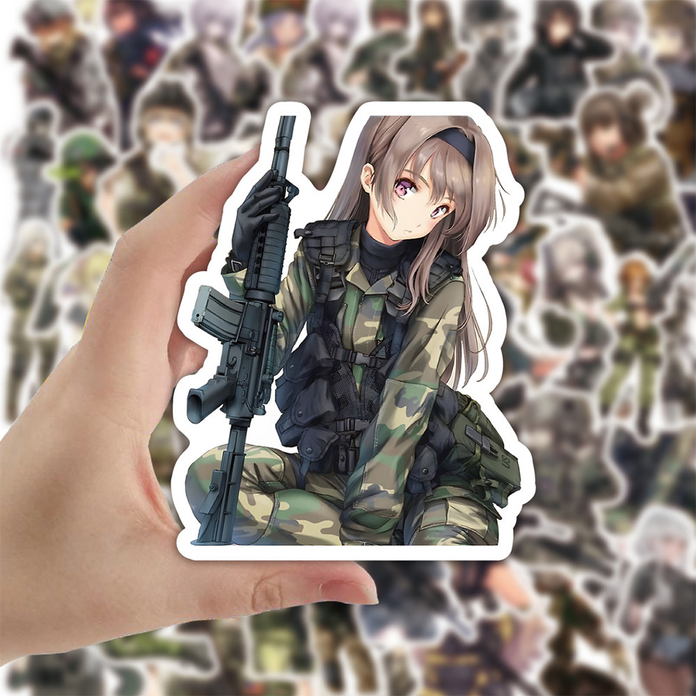 

10/30/50pcs Camouflage Female Soldier Cartoon Stickers Cute Anime Girls Decals Phone Case Notebook Luaggge PVC Graffiti Sticker