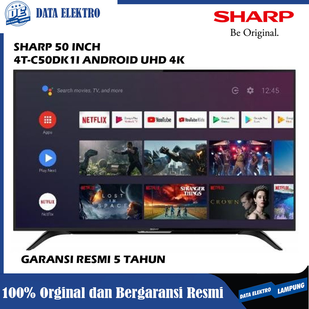 SHARP AQUOS 50 INCH 4T-C50DK1I ANDROID TV - UHD 4K HDR - DIGITAL TV GARANSI RESMI 5 TAHUN