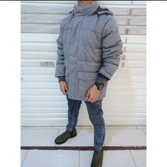 Jaket Winter Pria Old Navy Original Detachable Hood Puffer Jacket - Abu-abu, S