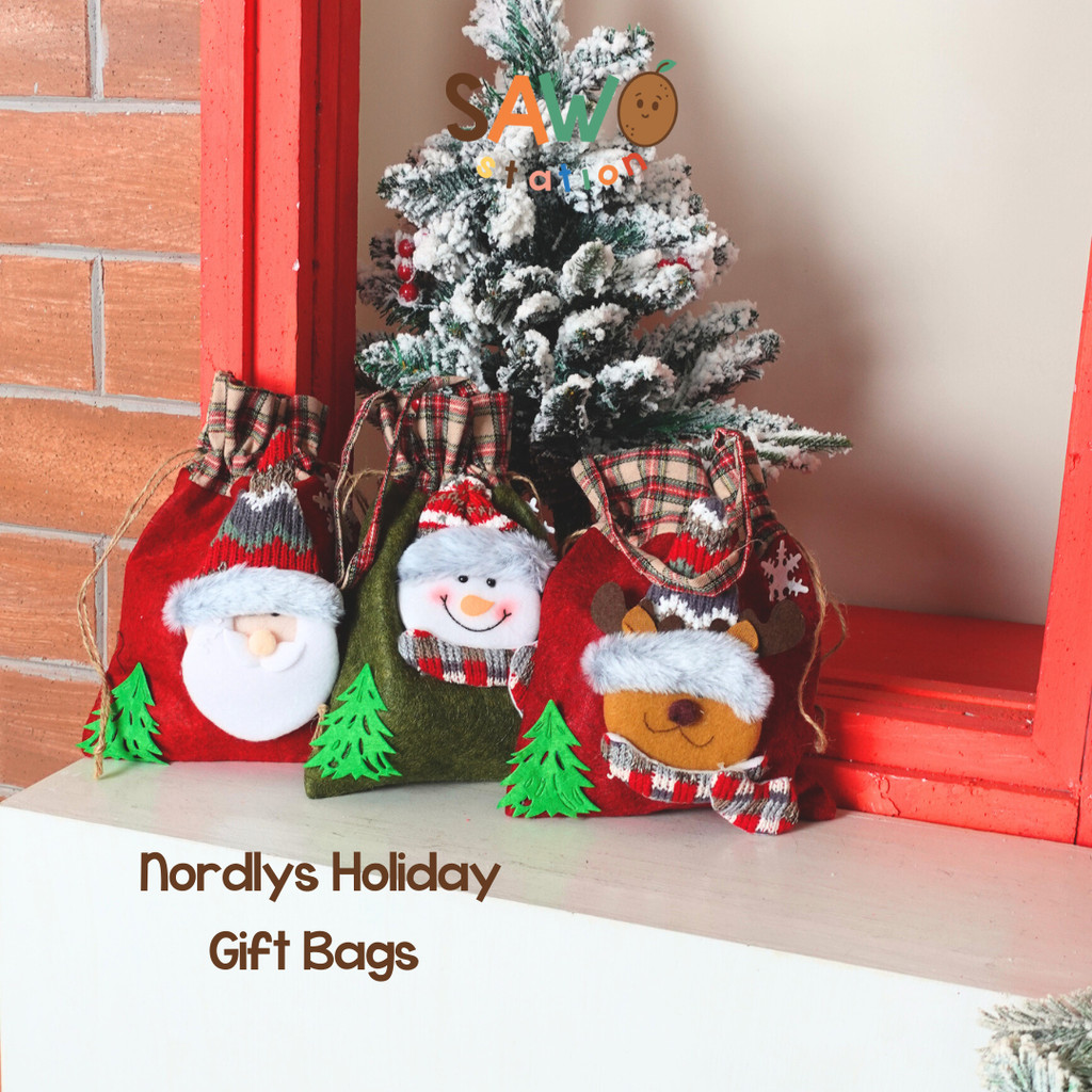 

Nordlys Christmas Goodie Bag - Tas Reusable Serut Bags Gift Candies Goodie Tas Kado Natal Kain Camilan Hadiah Dekorasi Kecil Pouch Santa Snowman Reindeer Rusa Sinter Klaus Treat Xmas