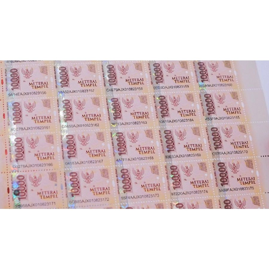 

Materai Tempel 10000 / Meterai 10.000 / 10rb / 10ribu/ 10k TERUJI LOLOS SINAR UV ULTRAVIOLET - MATERAI BARU BUKAN BEKAS 100% ORIGINAL POS( Gratis Ongkir ) / 5 PCS