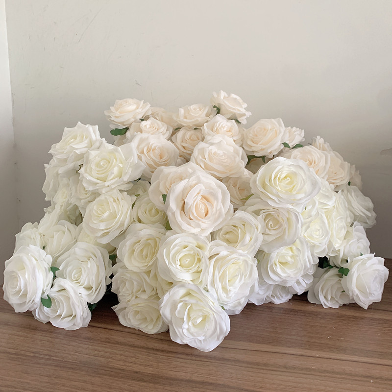 

9Heads Roses Bouquet Artificial Flower Milk White Ivory White Rose Fake Rose Living Room Decoration Wedding