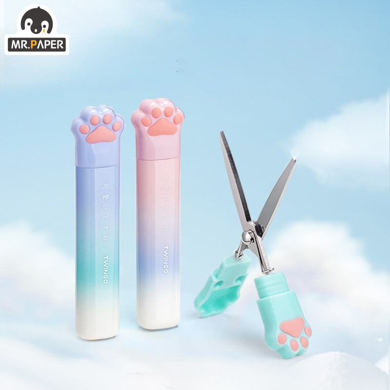 

Mr. Paper 3 Style Cat Paw Gradient Mini Scissors Candy Color Portable Paper Cuttings Scissors Cute Stationery