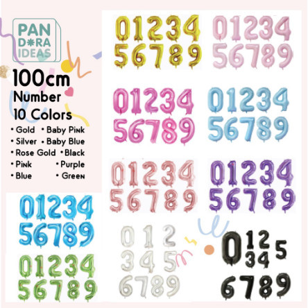 Balon Foil Angka 100cm / 40" | Balon Angka Jumbo Biru Pink Hitam Ungu