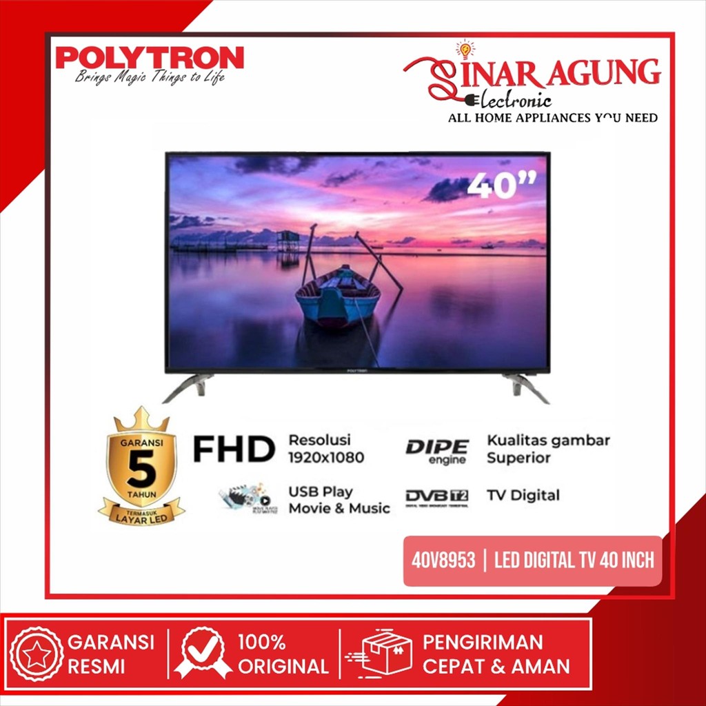 POLYTRON 40V8953 / PLD-40V8953 LED TV DIGITAL 40 INCH - GARANSI RESMI