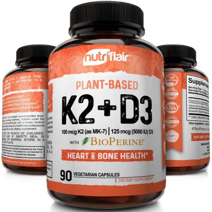 NutriFlair Vitamin K2 (as Mk7) with D3 (5000iu/125mcg) Plus BioPerine