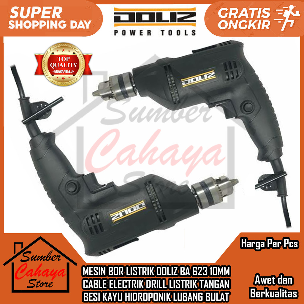 Mesin Speed Bor DOLIZ BA632 Kabel Kabal Cabel Electric Drill 10mm Reversible Hand Dril Dolis BA 632 