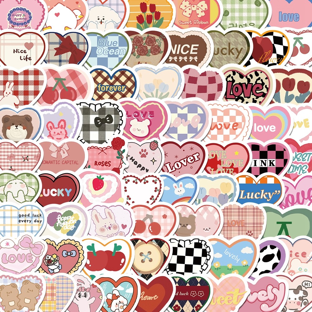 

100PCS Cute Cartoon Love Heart Stickers Kawaii Candy Colors Stickers Scrapbooking Diary Stickers School Office Stationery