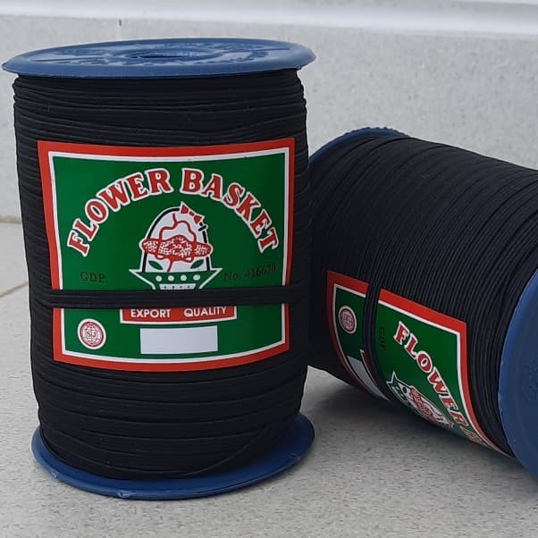 Karet elastis Flower Basket Hitam 4mm / Karet Masker Hitam