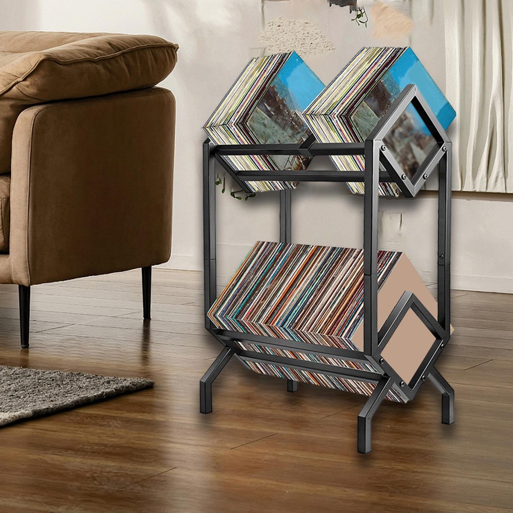 

Black Vinyl Record Stand Minimalist Record Storage Shelf for Sofa Commercial