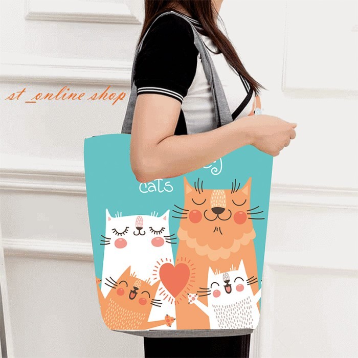 Tas Tote Bag Wanita Totebag  Kanvas Korea Miniso TTB 01 - TTB 01-WOW