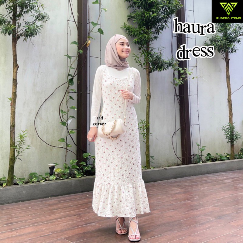 HAURA FLORAL DRESS | KOREAN DRES OVERALL TANPA LENGAN MOTIF BUNGA
