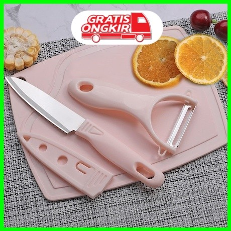 Pisau Set Talenan 3 In 1 / Pisau Set Talenan Pisau Pengupas Buah Sayur Dapur Serbaguna / Pisau Set T