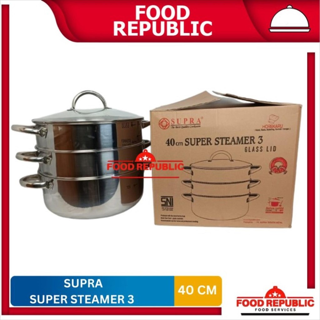 Supra Super Steamer 40cm Stainless Steel Panci Kukusan 3Susun GlassLid