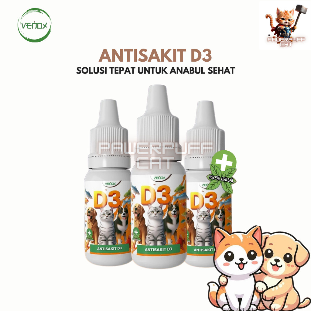 PPC Venox ANTISAKIT D3 10ML Obat Kucing Sakit Demam Virus Bakteri D2 Vitamin Lemas Muntah Radang Flu
