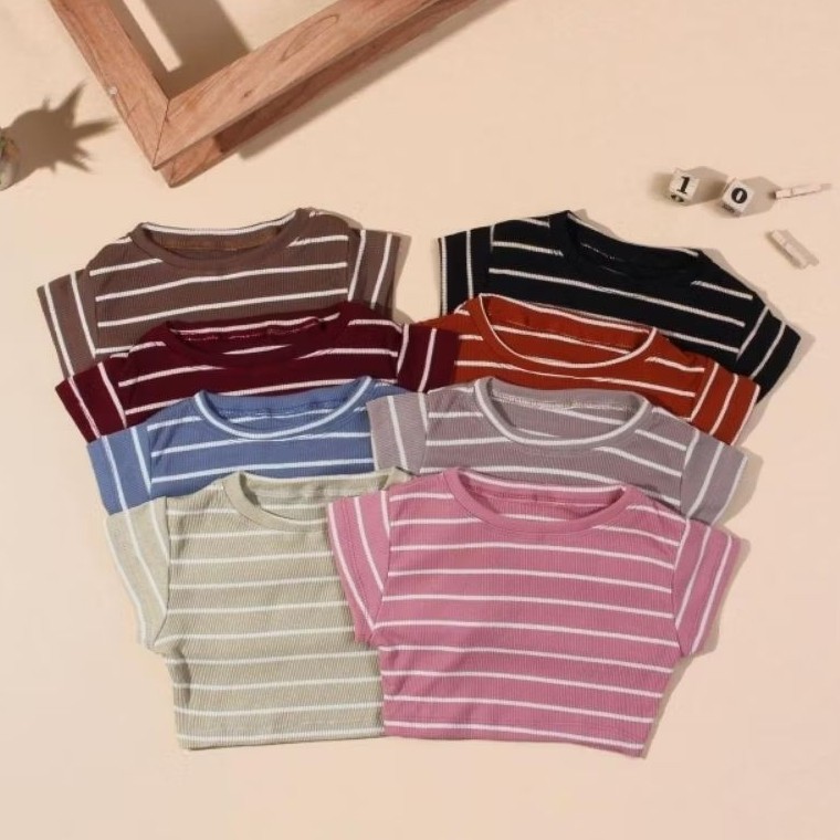 Crop Top Anak Perempuan ALINA Crop Top Kaos Salur Anak Perempuan