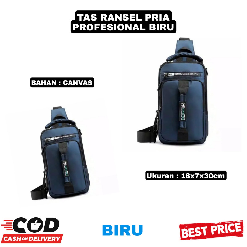 XLOTFASHOP Tas Ransel Waistbag Pria Canvas Profesional Anti Air Waterproof Biru/Navy