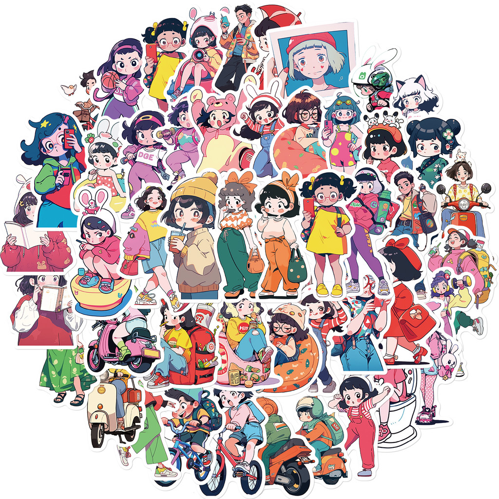 

50PCS Little Girl's Daily Life Stickers Creative Handbag Material Phone Case Laptop Water Cup Luggage Waterproof Stickers
