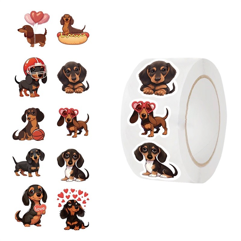 

500PCS Cute Dachshund Dog Paper Labels Thank You Sticker Sealing DIY Decoration Scrapbooking Stationery Hand Accounting Supplies