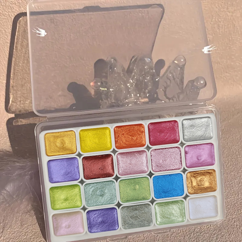 

20/24/60/72-Color Metal Watercolor Painting Set, New Portable Box With Sparkling Pearl Solid Watercolor Painting, Art Supplies