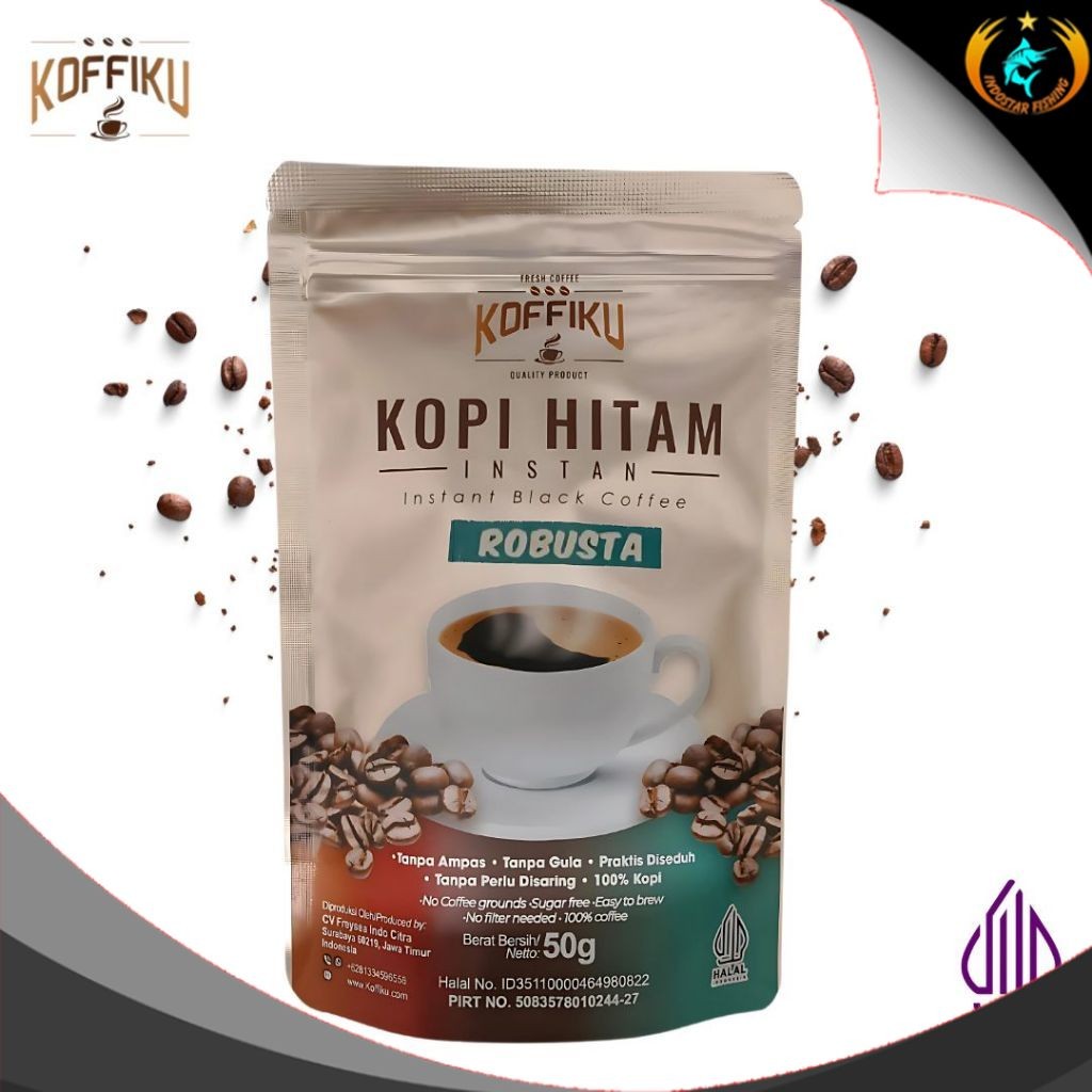 

Indostar Surabaya Black Coffee Kopi Instan KOFFIKU Instan - Robusta - Hazelnut latte - Kopi Susu 50gr 15gr