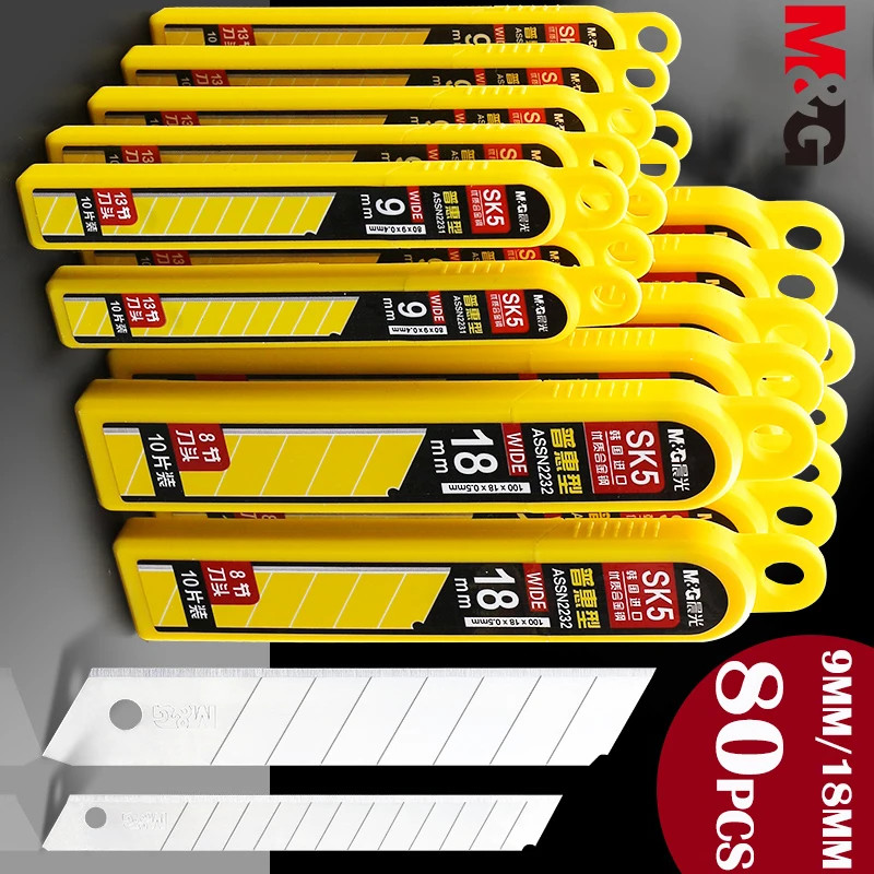 

M&G 50pcs/lot SK5 Steel Cutter Blades 9mm/18mm Cutting Utility Knife Blade Thickness DIY Durable Art Cutter