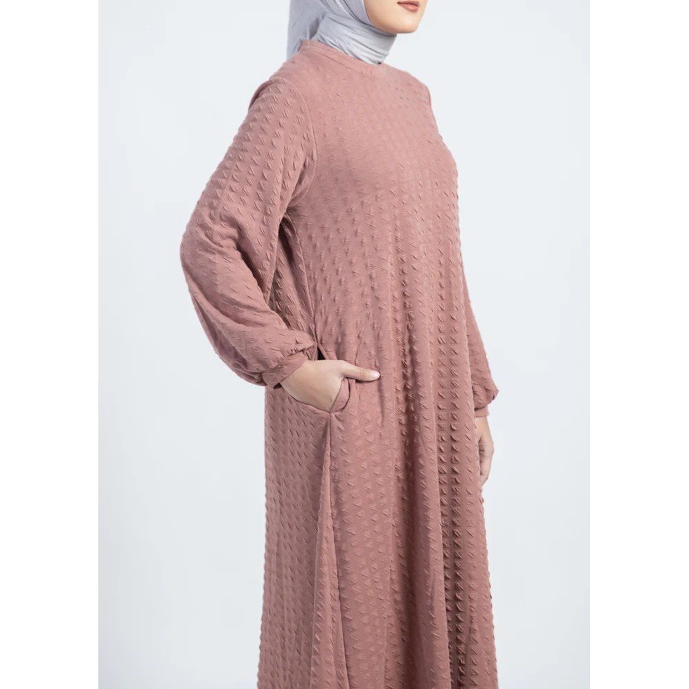 Elzatta Gamis Basic Knit Texture Gamis wanita dewasa polos bahan knit melar adem - COKLAT, XL