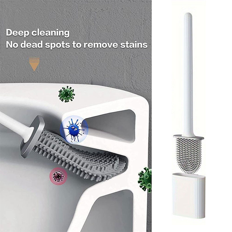 Wall Mounted Toilet Brush Silicone Flat Brush Head Toilet Brush Cleaner Brush Set Toilet Cleaning Br