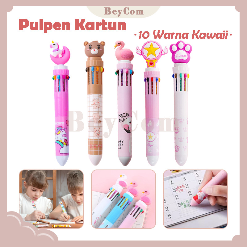 

Pulpen Kartun 10 Warna Kawaii/Pulpen Anak Anak/Multicolor Ballpoint Cute