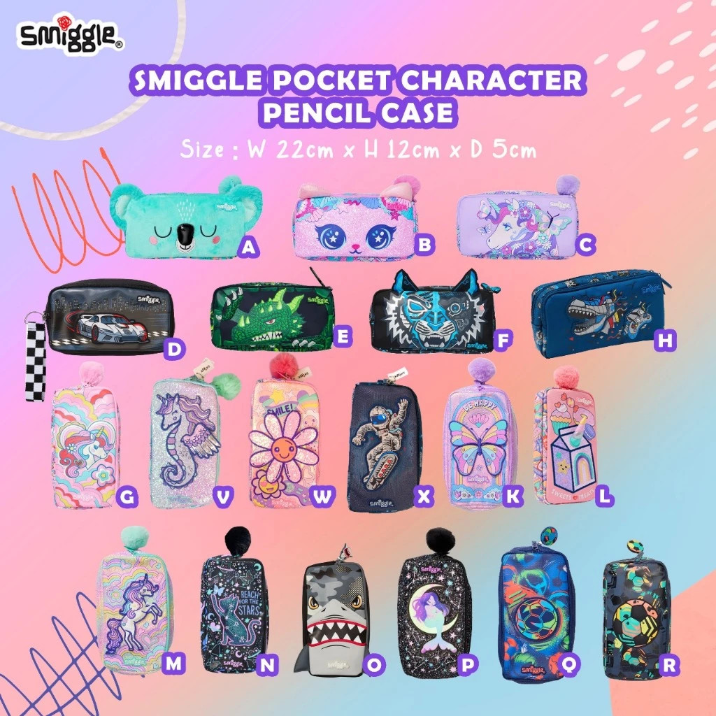 

YUMBENTO TEMPAT PENSIL ANAK SMIGGLE / SMIGGLE CHARACTER POCKET PENCIL CASE IMPORT