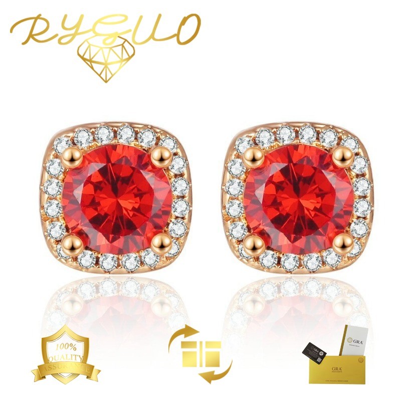 RYGUO Kalung Anting Emas Champagne Moissanite