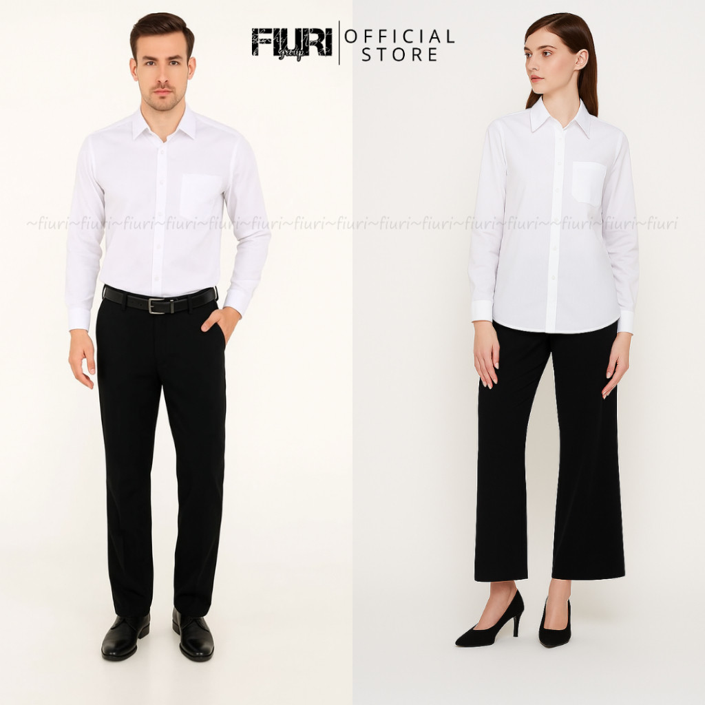 Fiuri Official - Kemeja Putih Lengan Panjang Model Reguler Fit Saku Satu Bahan Premium Tebal Halus L