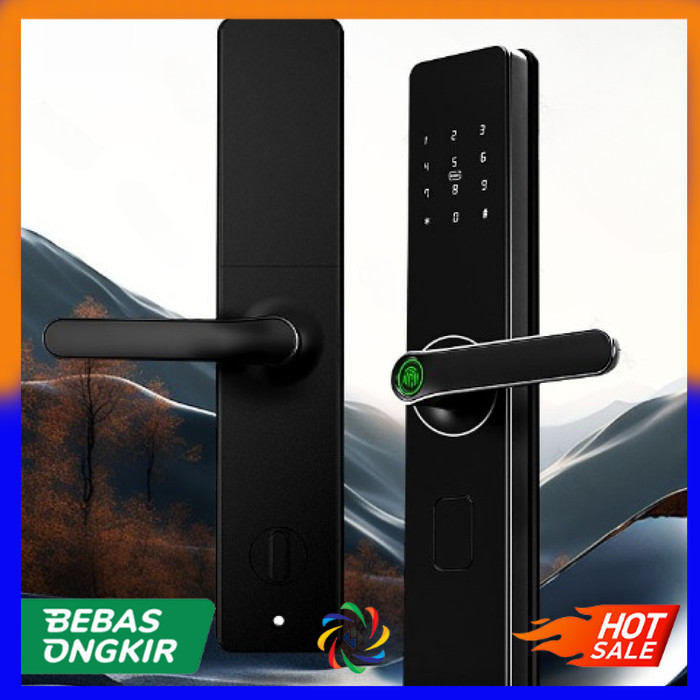 

A 8 F Smart Door Lock Fingerprint Code Card RFID Alarm