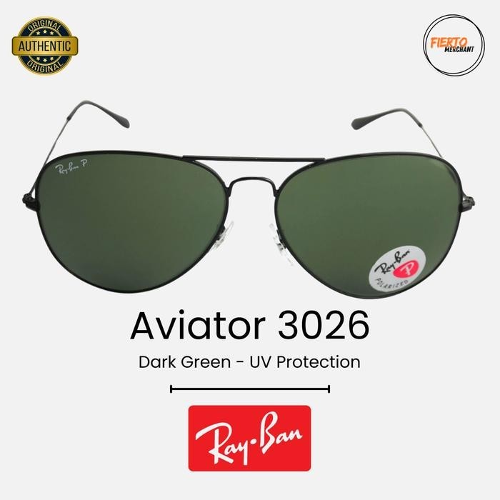 Kacamata Rayban/Ray-Ban Aviator 3026/3025 Sunglasses Lensa Polarized Anti Silau Original - Hitam Siz