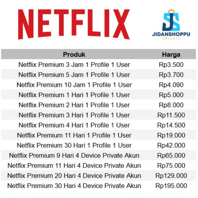 [NFX] NETFLIX 1 HARI PRIVATE | JIDAN SHOPPU | FULL GARANSI  

