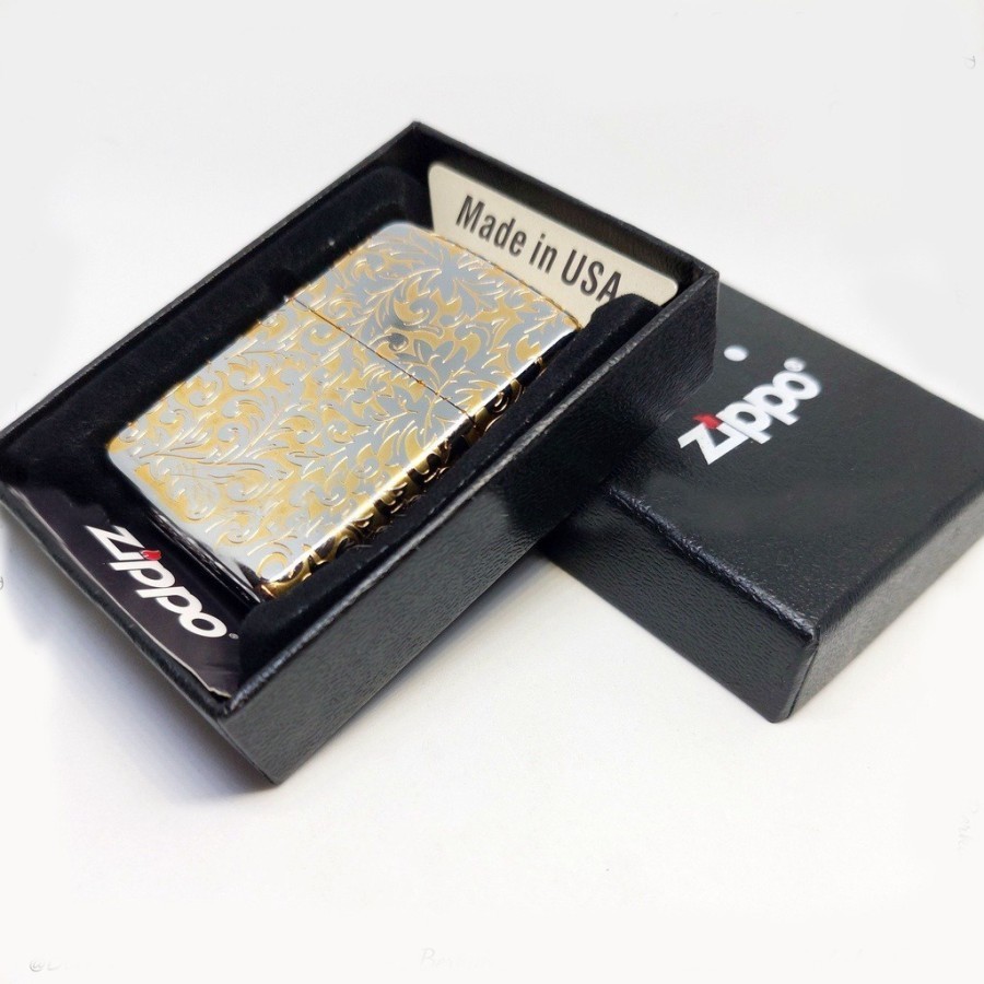 Korek Zippo Batik Silver In Gold Edition Engraved Original