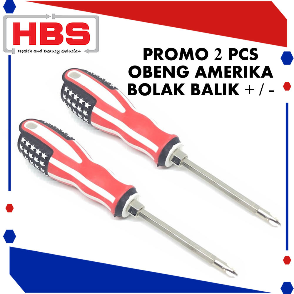 

(PROMO 2 PCS) Obeng Amerika Bolak Balik Magnet / Obeng USA America / Obeng American 2 In 1 Gagang Karet
